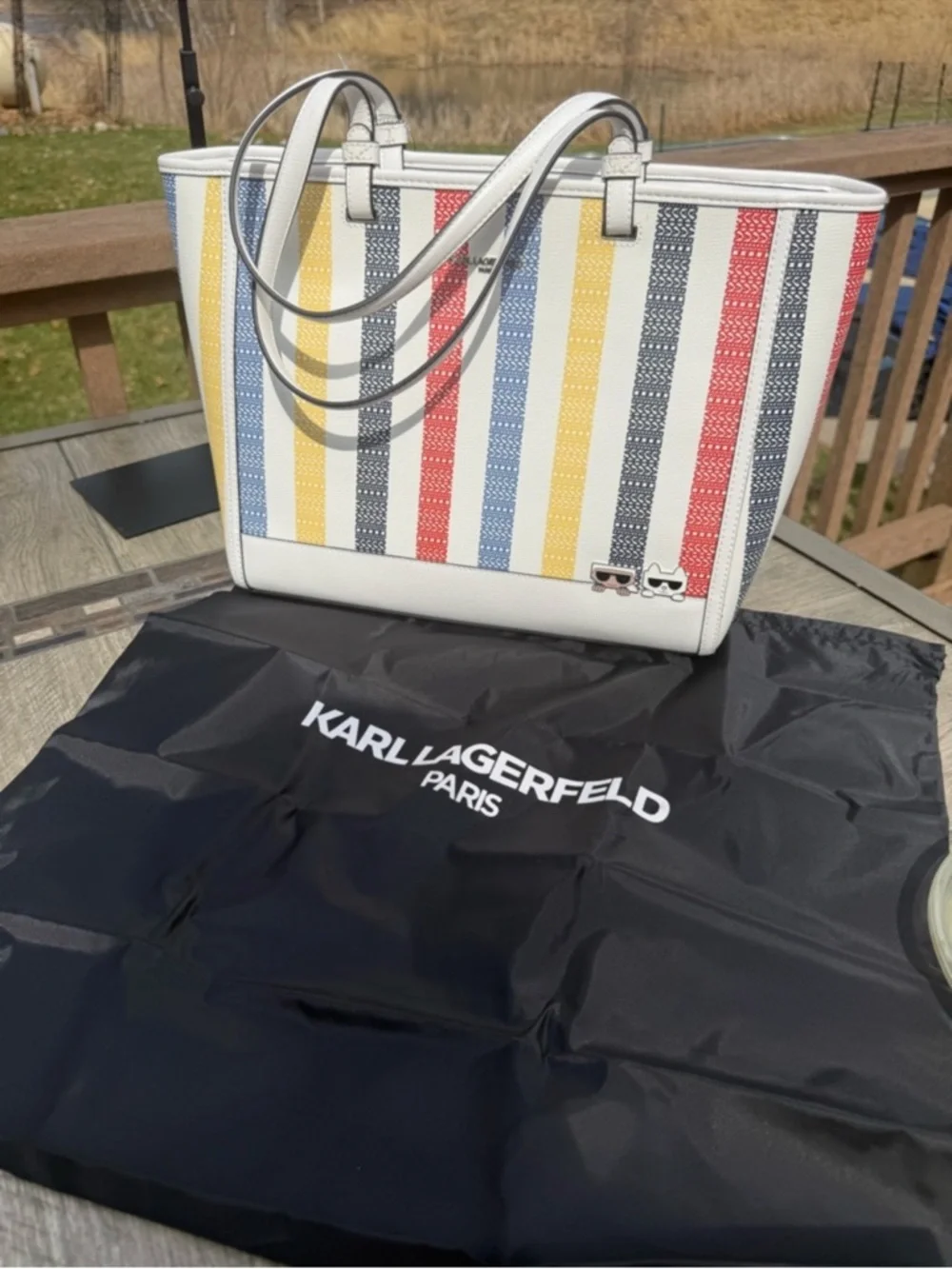 Karl Lagerfeld NWT Multicolor Stripe Tote Bag with Dust Bag - Picture 7 of 10